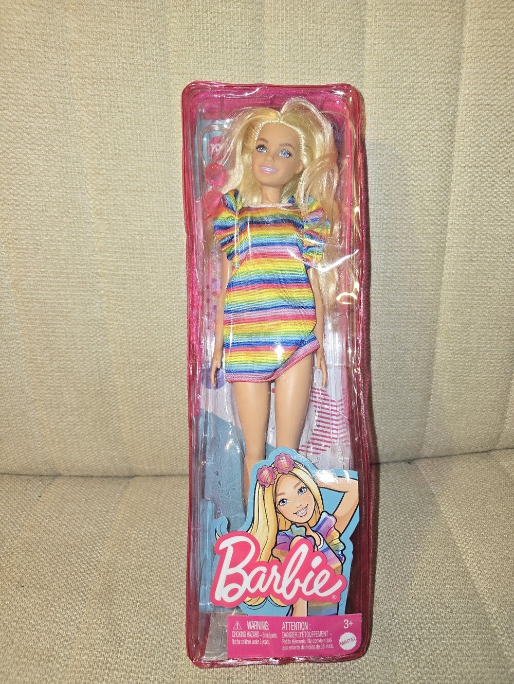 2022 Mattel Barbie Fashionista Doll w/Braces, Rainbow Dress & Sunglasses #197